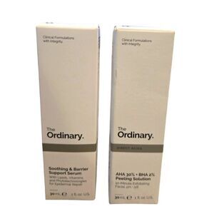 NIP THE ORDINARY SOUTHING & BARRIER SUPPORT SERUM, & AHA BHA PEELING SOLUTION